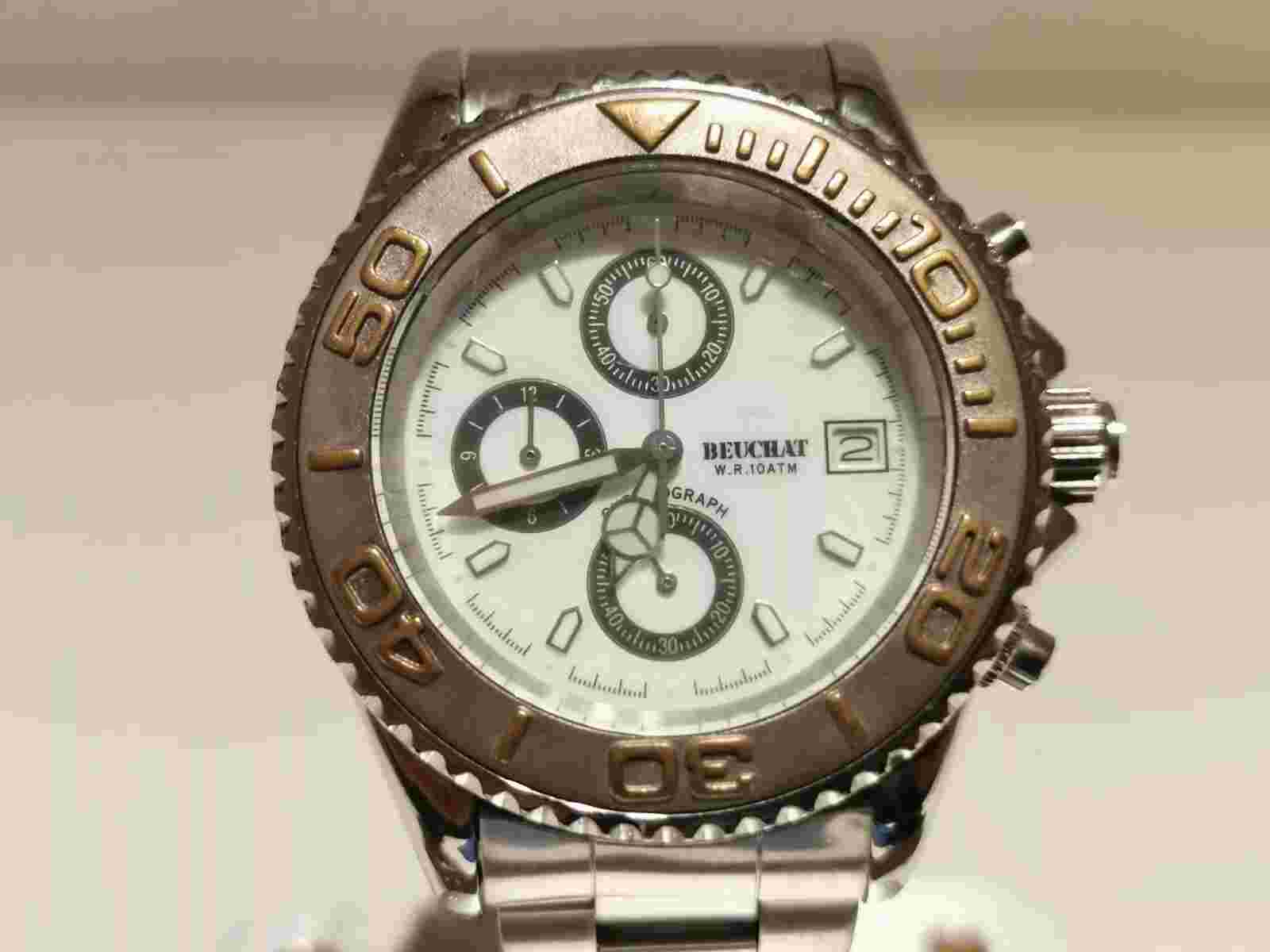 VINTAGE DIVERS 100m STAINLESS STEEL CHRONOGRAPH MEN'S QUARTZ WATCH "BEUCHAT"