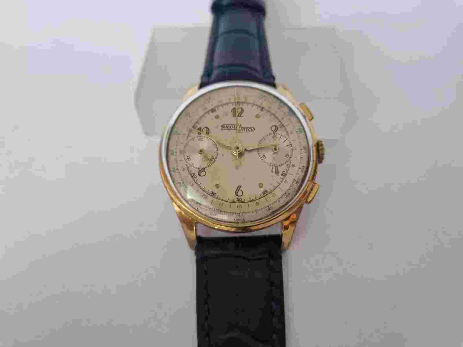 Charles Nicolet Watch Chronograph Mechanical Landeron 39- Years 1940-1950