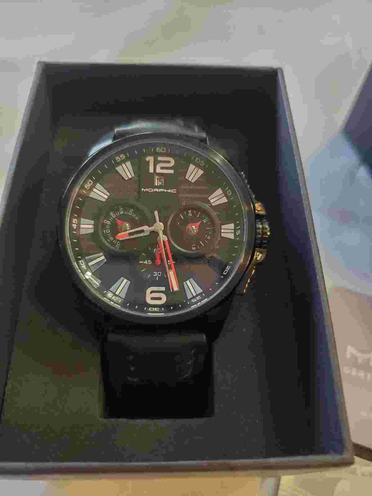 Morphic M61 Series Chronograph Leather-Band Watch w/Date - MPH6106