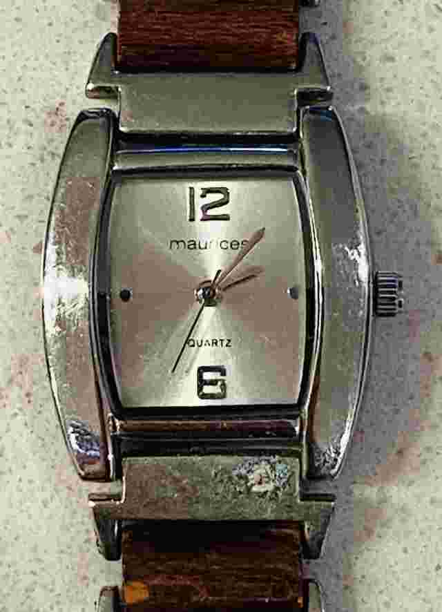 Maurices Modernist Styled Women's Silver Tone Quartz Watch Wood Accents