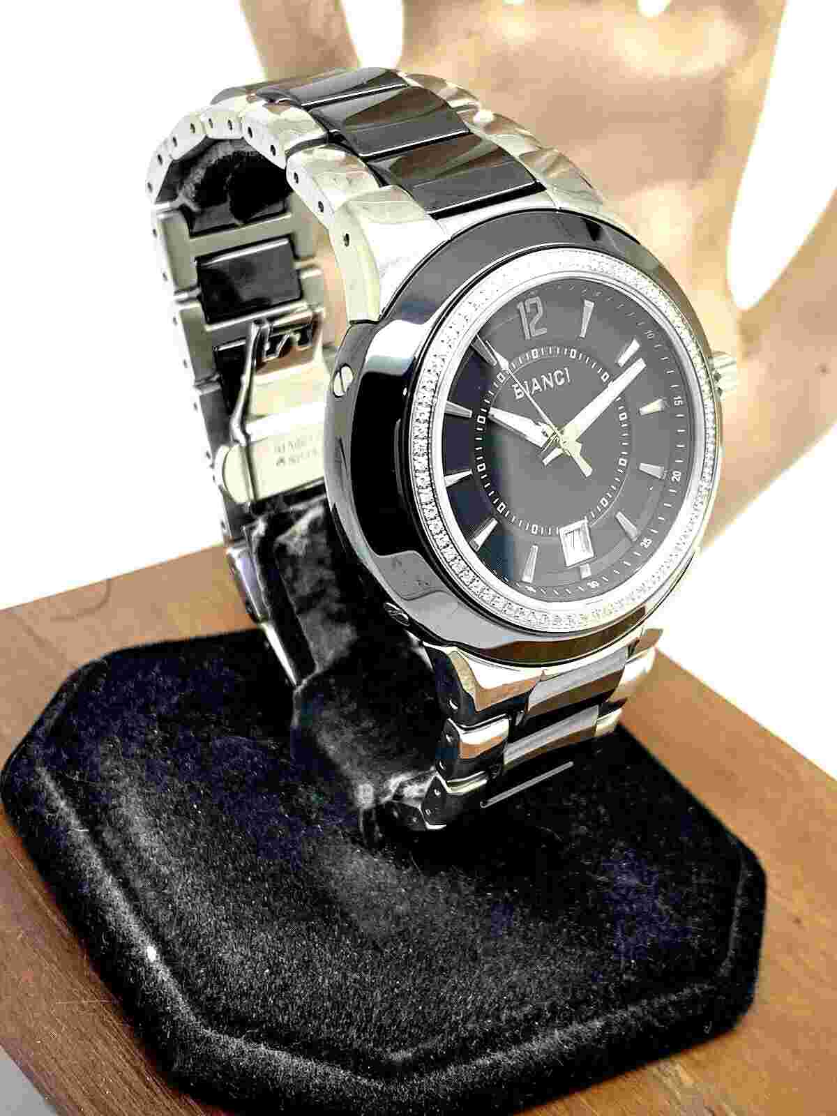 Roberto Bianci Men's Watch B-271M Swiss Quartz Diamond Accent Steel Ceramic 45mm