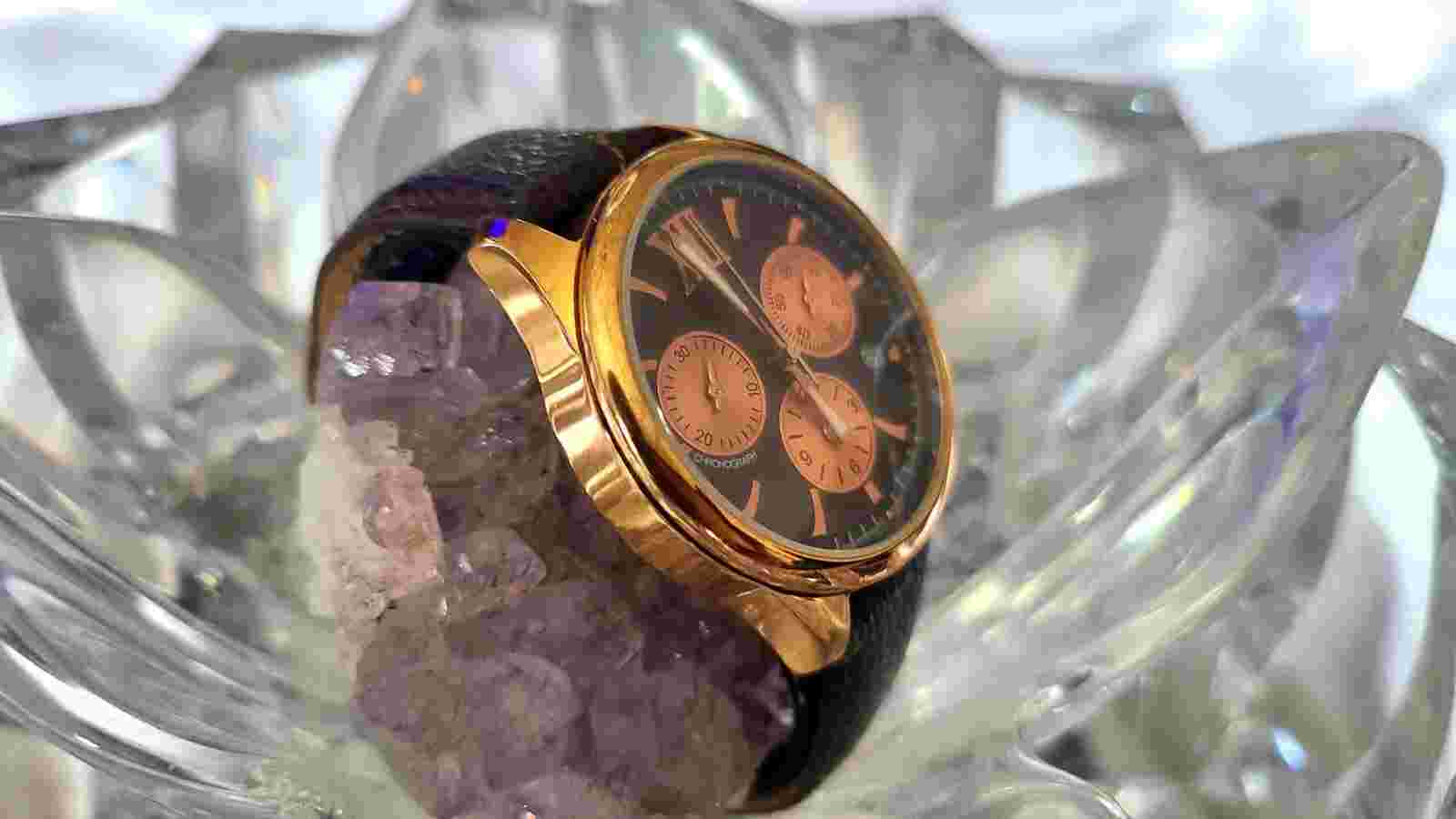 Bronzo Italia Swiss Chronograph Watch Brown Leather Band Wrist Watch