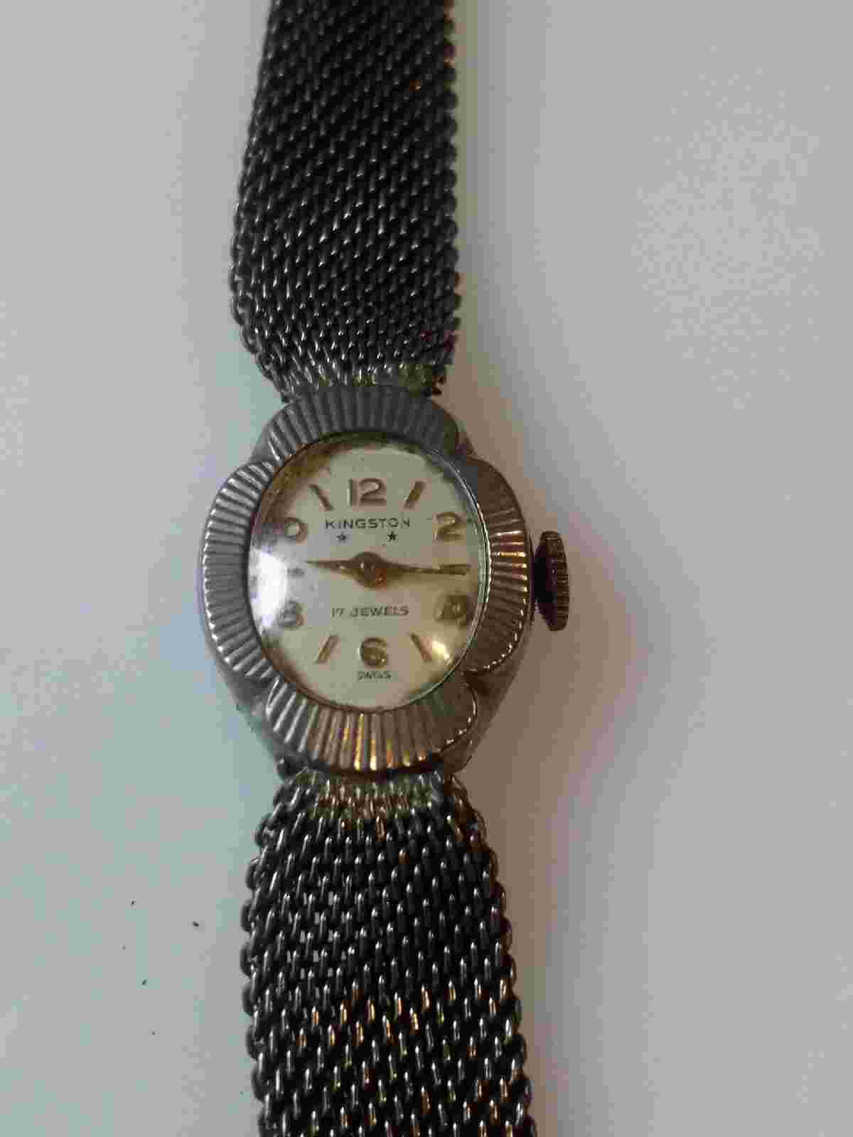 Kingston 17j Swiss Women's Art Deco Watch Silvertone Mesh Band