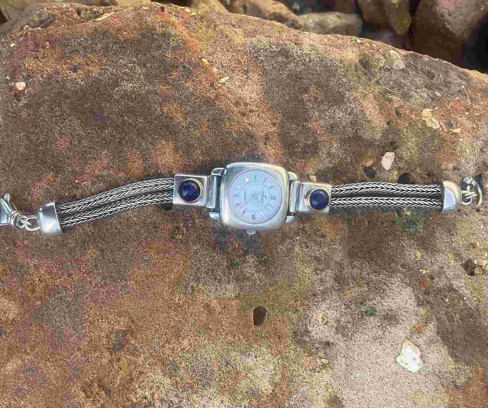 Peyote Bird Sterling Silver Gold Accented Watch Blue Lapis Stones Beautiful