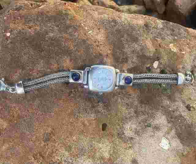 Peyote Bird Sterling Silver Gold Accented Watch Blue Lapis Stones Beautiful