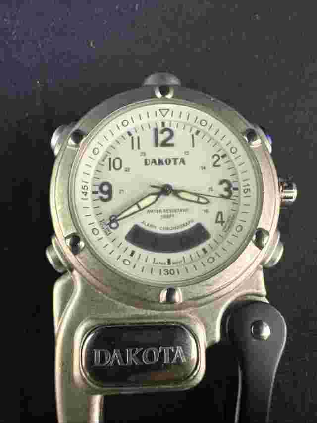 Dakota Clip Watch Microlight Silvertone Case White Dial Digital Alarm ￼