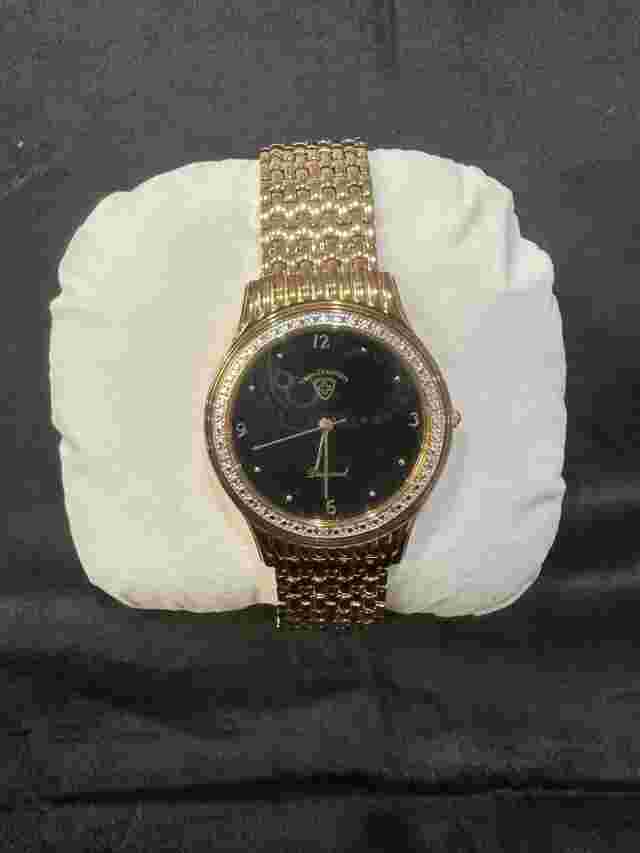 Authentic Swiss Tradition Ladies Diamond Bezel Gold Tone Designer Quarts Watch