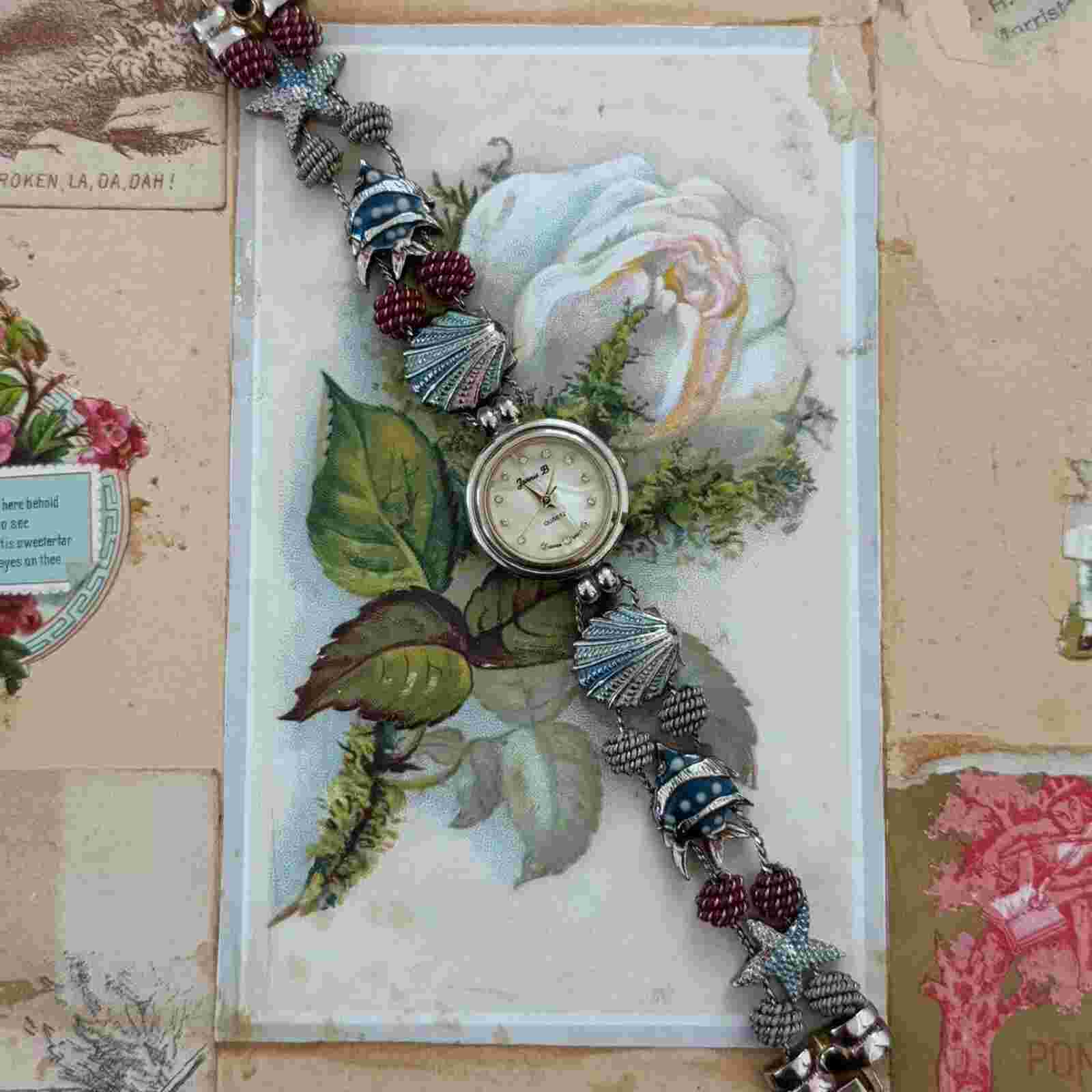 Jennie b silver tone nautical style seashell beach vintage watch new battery