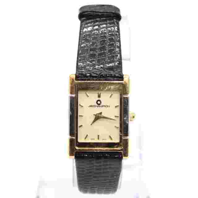 J.B Champion Watch Womens Gold Tone Stainless Steel Classic Black Leather Band