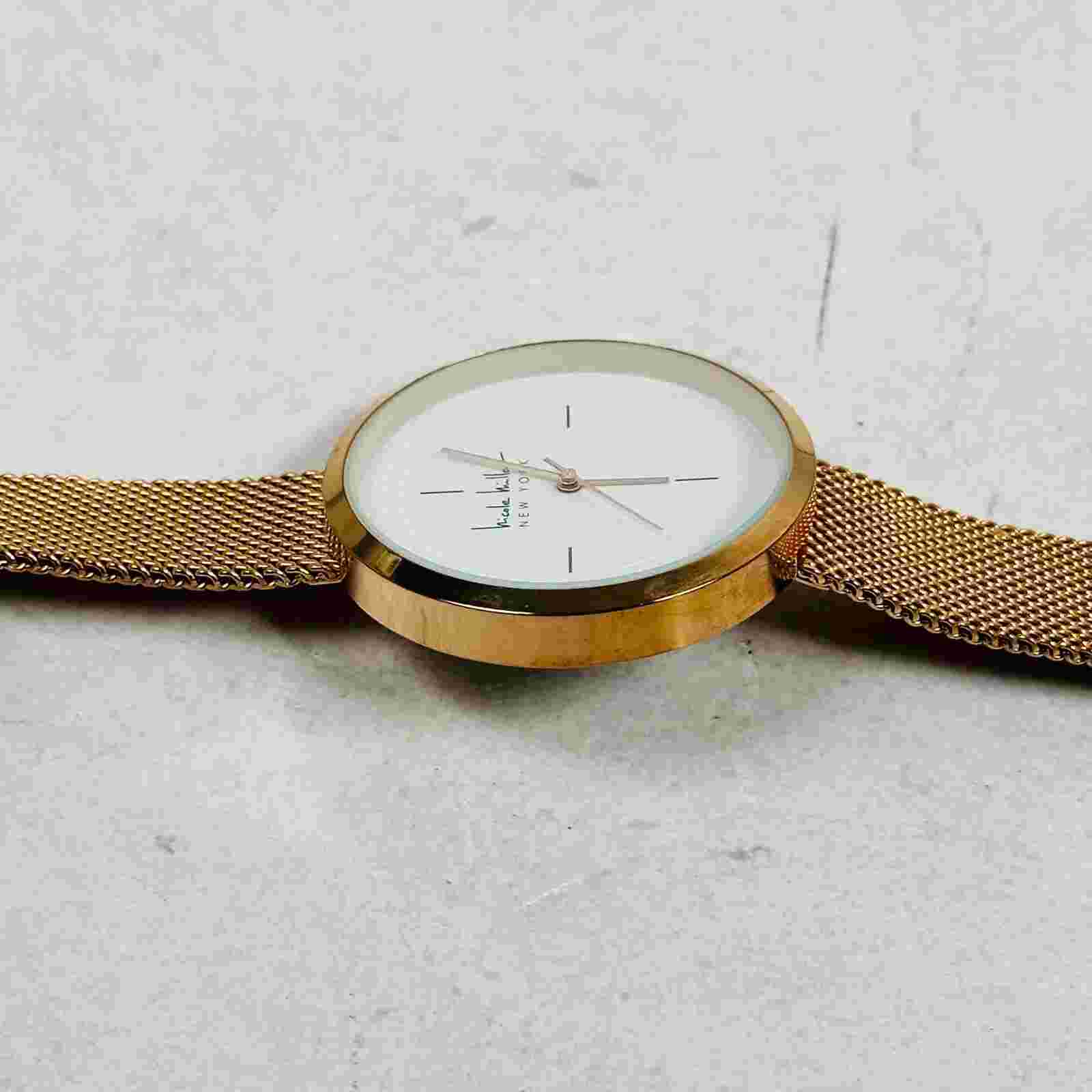 Nicole Miller Watch Womens 40mm Rose Gold Tone Mesh Band White Dial New Battery