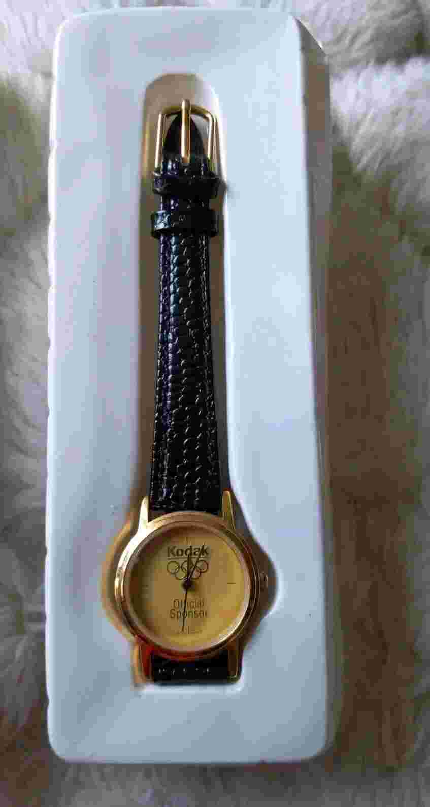 1996 Kodak Olympic Official Sponsor Watch Leather Band  Needs Battery - Ladies