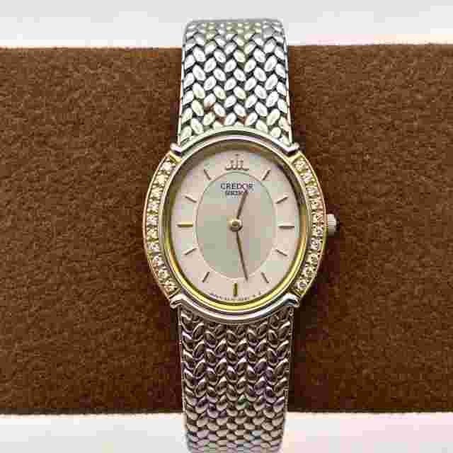 Seiko Credor 5A70-3000 Women's 18K Diamond Bezel Jewelry Watch, New Battery