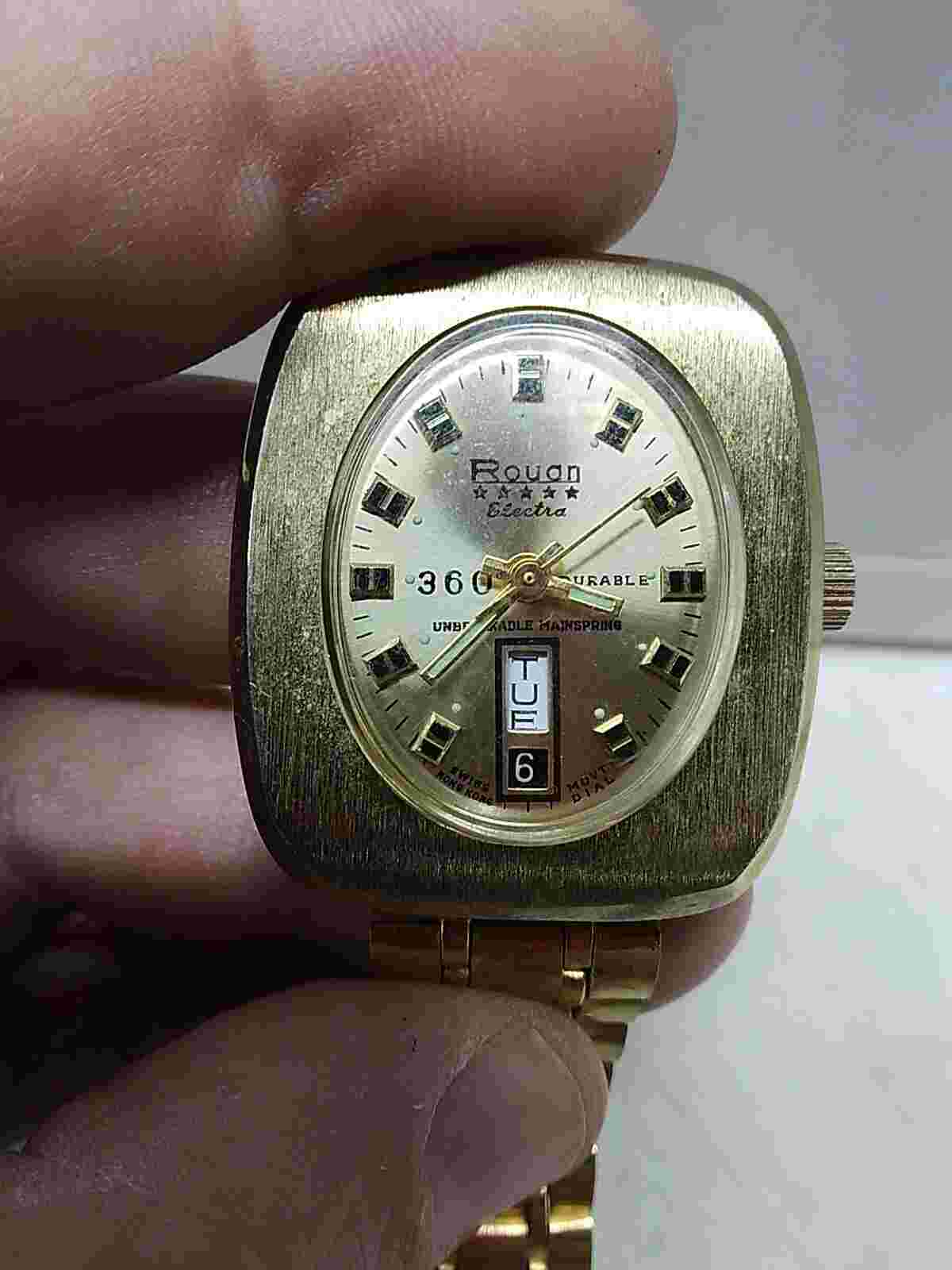Vintage ROUAN 360 ELECTRA 70s Swiss Made 1 Jeweled Watch SEE PICS