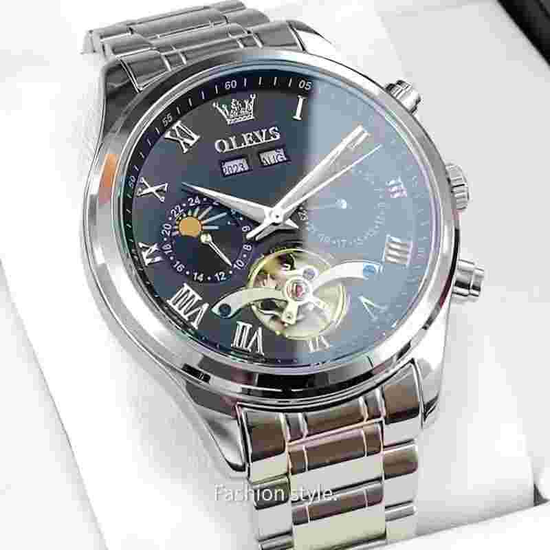 Steel Band Men's Mechanical Watch Luminous Hands Date Moon Phase Automatic Watch