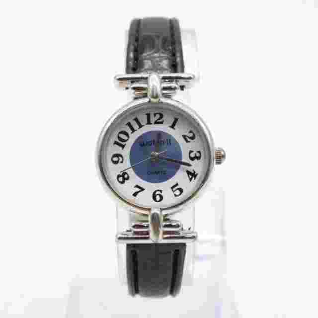 Vintage Watch It Watch Womens Silver Tone Steel Classic Round Black Leather Band