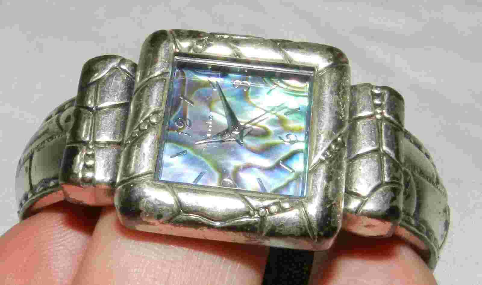 Women's Vernier Quartz Watch, Mother of Pearl look face Clamp band Needs Battery