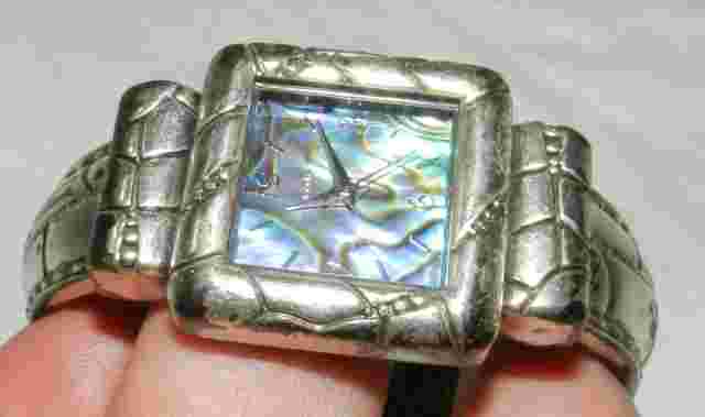 Women's Vernier Quartz Watch, Mother of Pearl look face Clamp band Needs Battery