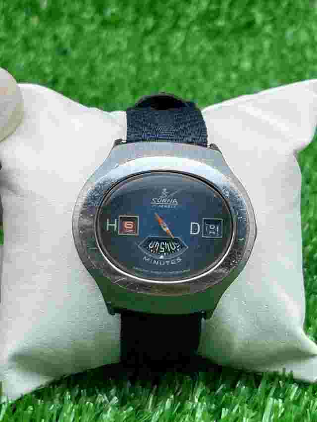 Rare Vintage SORNA Space Age Digital Jump Hour Automatic Watch Blue Dial 70s
