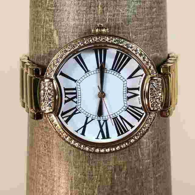 Bronzo Italia Women White Dial Pave Rose Gold Tone 36mm Quartz Watch 6 3/4"