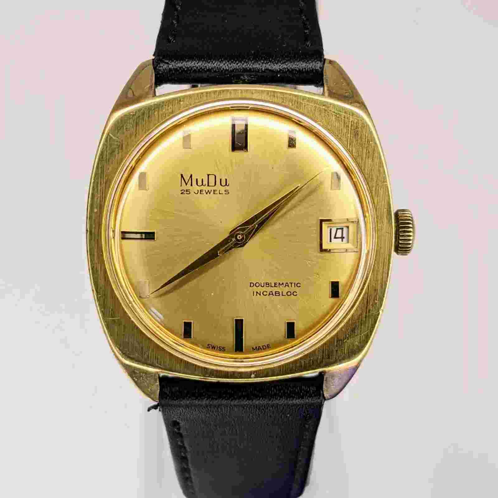 Gents Vintage MuDu With Felsa 4007N Automatic 25 Jewels Mov. Gold Sunburst Watch