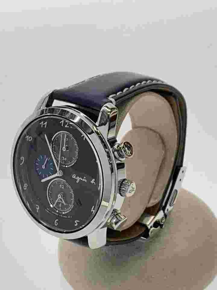 agnes b. V172-0AW0 Solar Analog Wristwatch Leather Black Excellent JAPAN