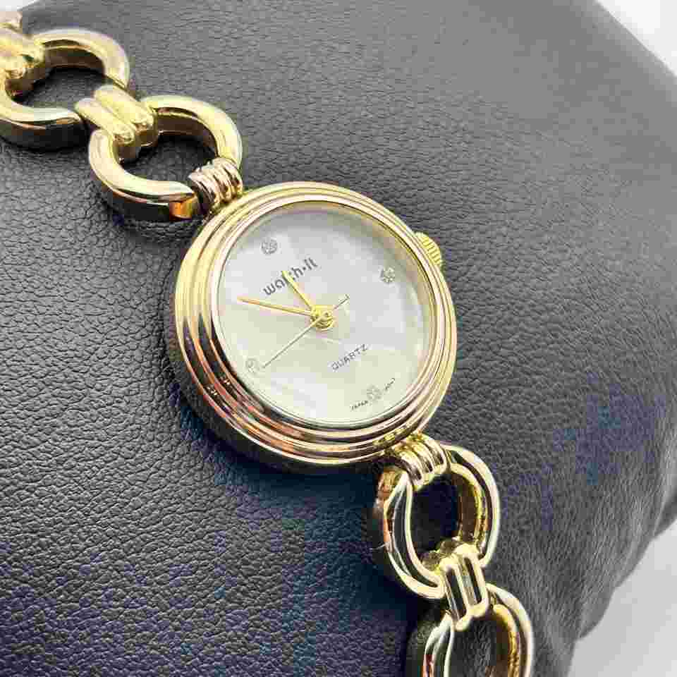 Watch It Gold Tone Mother Pearl Women’s Quartz Watch Working New Battery