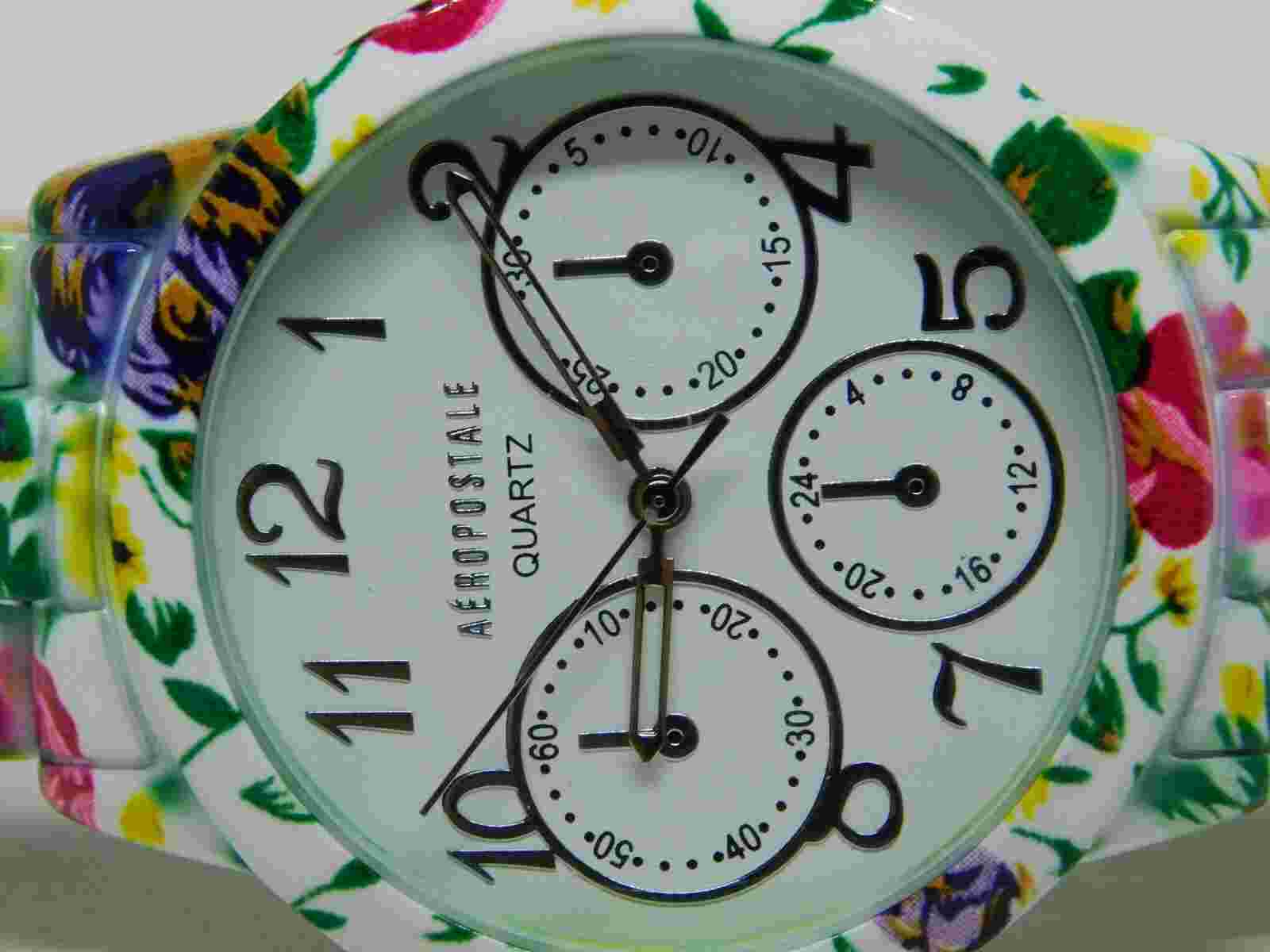 Aeropostale Flower Pattern Quartz Analog Women's Watch Sz. 6 1/2" New Battery