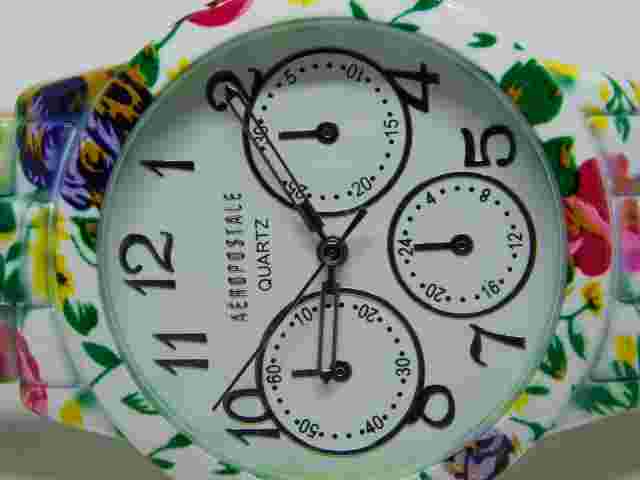 Aeropostale Flower Pattern Quartz Analog Women's Watch Sz. 6 1/2" New Battery