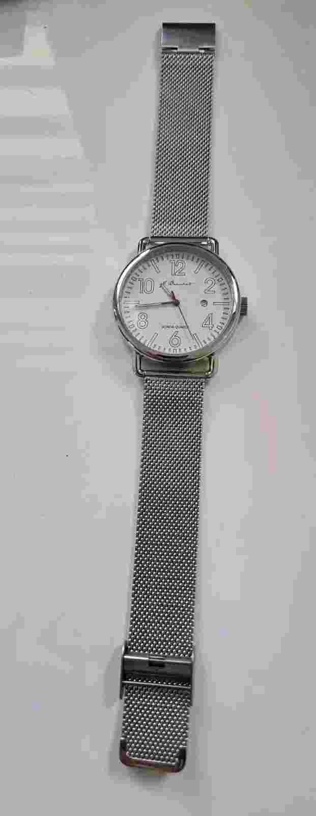 J. Brackett Camden 42 mm White Dial Swiss Ronda Quartz w Mesh Bracelet