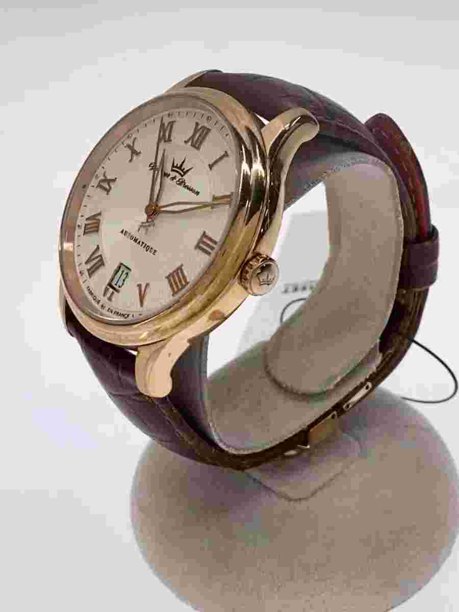Yonger & Bresson Automatic Beige Brown Leather Watch Excellent JAPAN