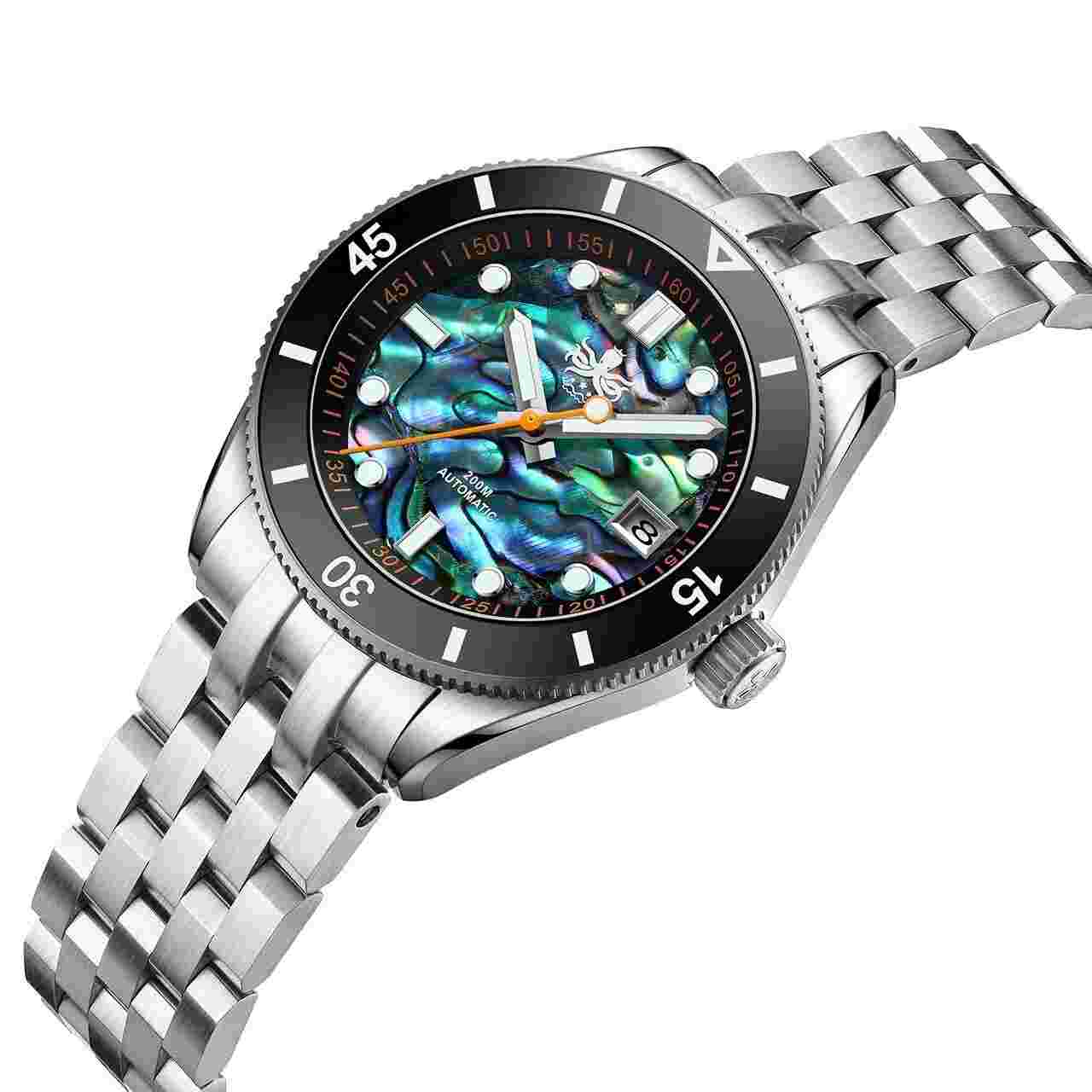 Phoibos Wave Master 200M Automatic Diver Watch 39.5mm - Abalone (Date)