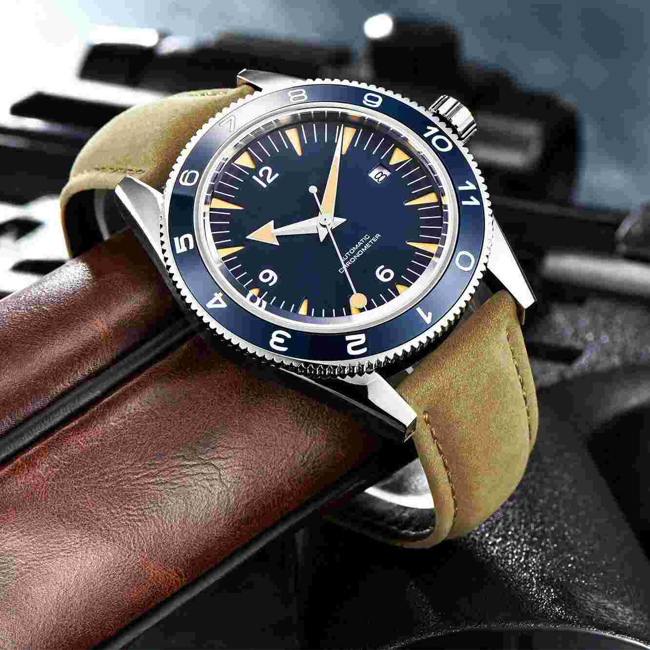 41mm CORGEUT Sterile Blue Dial Sapphire Glass Automatic Mechanical Mens Watch