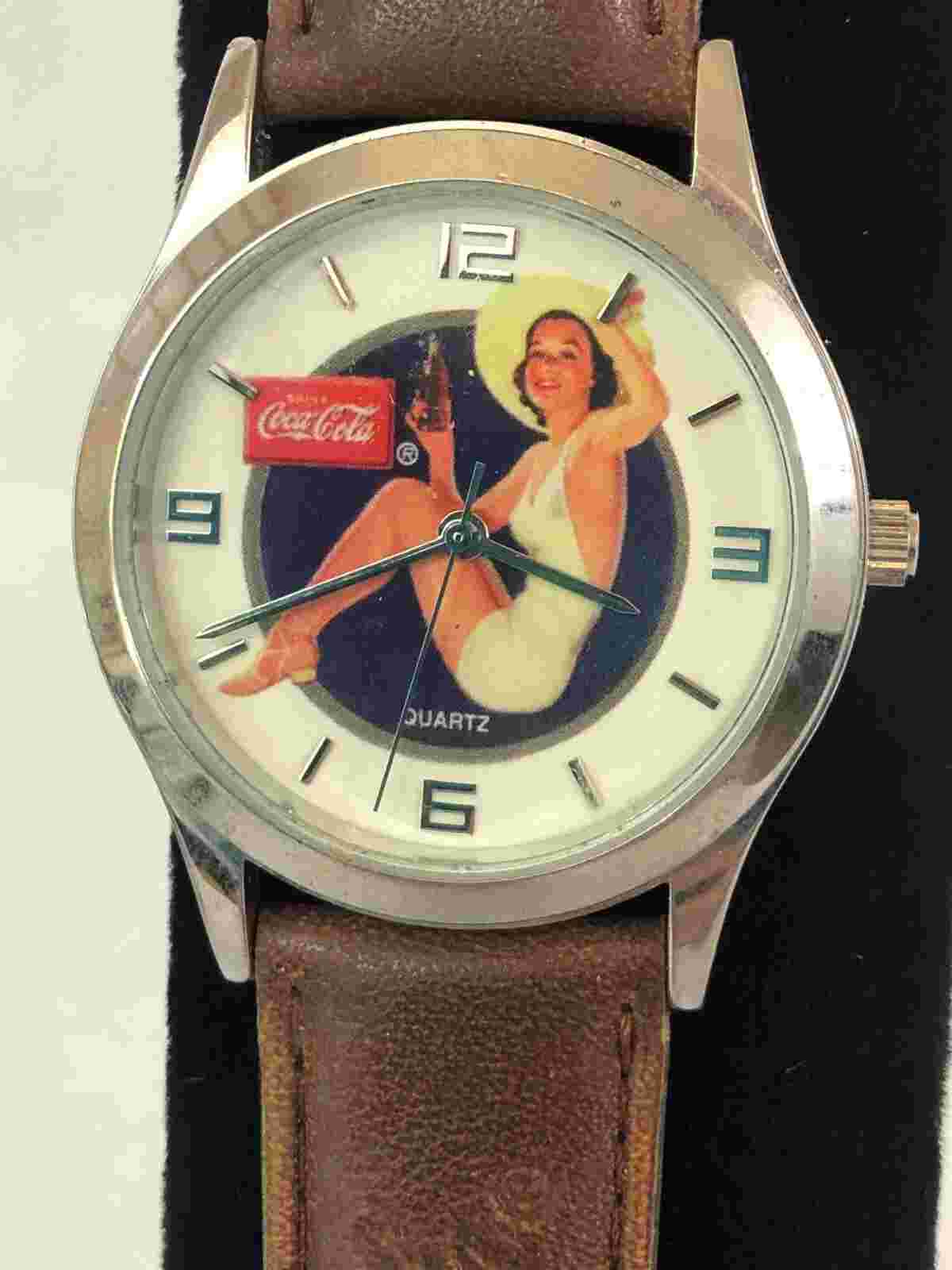 Vintage Coca-Cola Quartz Watch with Brown Leather Strap Rare & Collectible