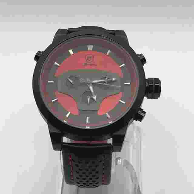 Shark Dual Time Zone Analog Date Day Men's Red/Black. RS016L Military Watch