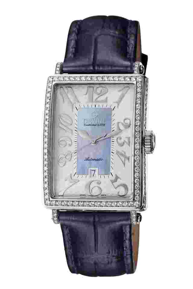 Gevril Women's 6207NV Glamour Automatic Diamond MOP Dial Blue Leather Date Watch