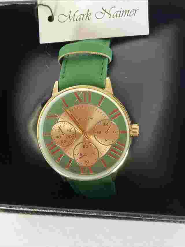 Analog Wrist Watch Green Band Mark Naimer Men's Designer Style Fashion Silicone