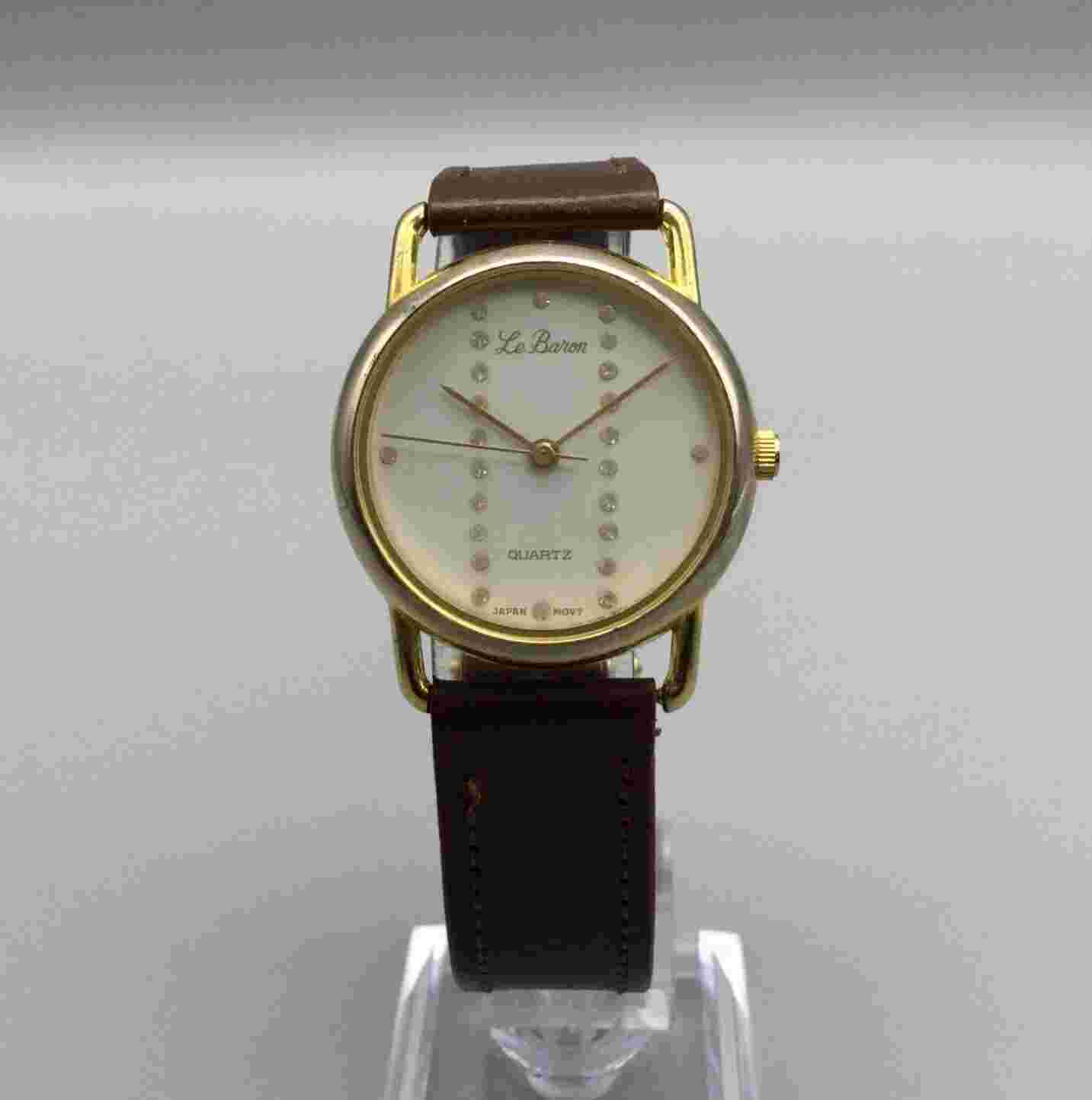 Vintage Le Baron Watch Women 29mm Gold Tone Bling Crystal Dial