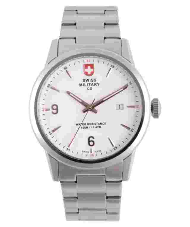 CX Swiss Military GRUNT Officer Watch Swiss Quartz SS Bracelet White Dial 2885