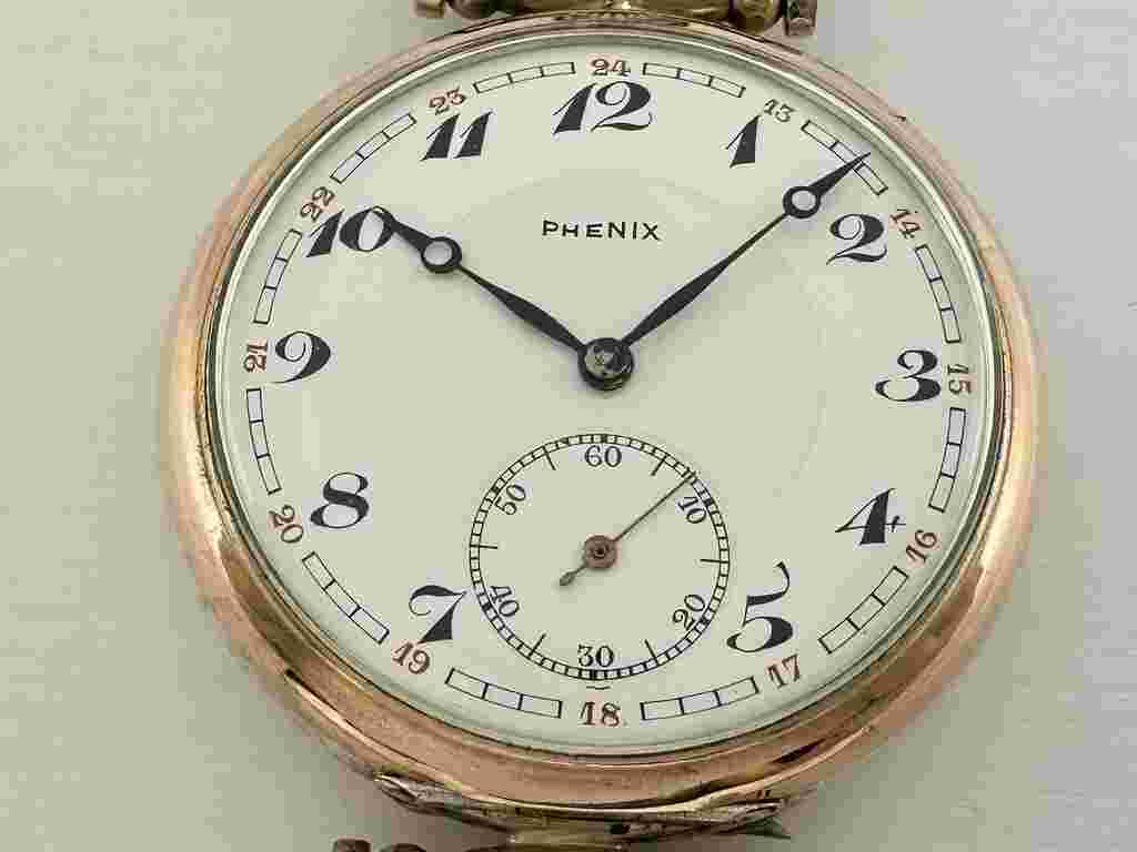 Phenix Antique 1910s Swiss Amazing Art Deco Silver Men Watch with Porcelain Dial