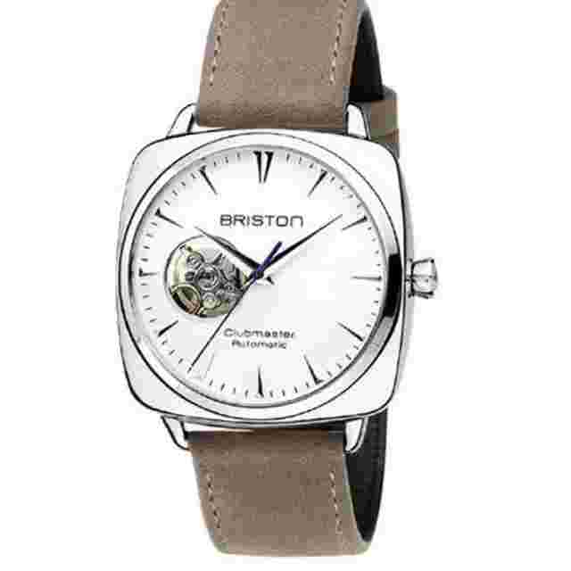 Briston Clubmaster Iconic Automatic Watch 40mm White Dial Grey Leather Strap 187