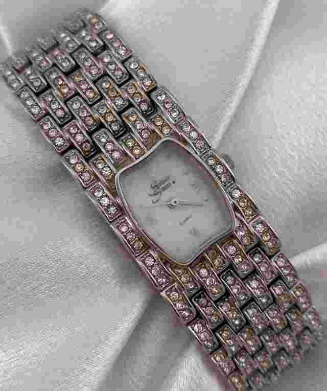 Vintage Suzanne Somers Crystal Embellished Wide Bracelet Watch Cocktail Classy