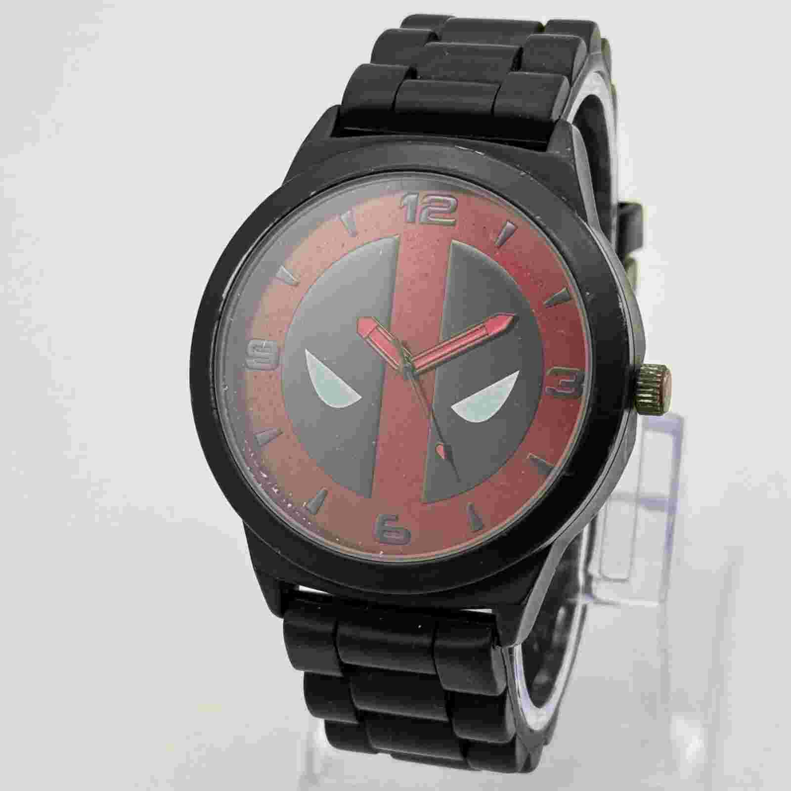Men's Marvel DEADPOOL Face Accutime Watch, Black Silicone Strap, 45mm, Runs