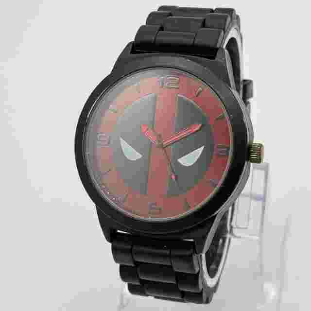 Men's Marvel DEADPOOL Face Accutime Watch, Black Silicone Strap, 45mm, Runs