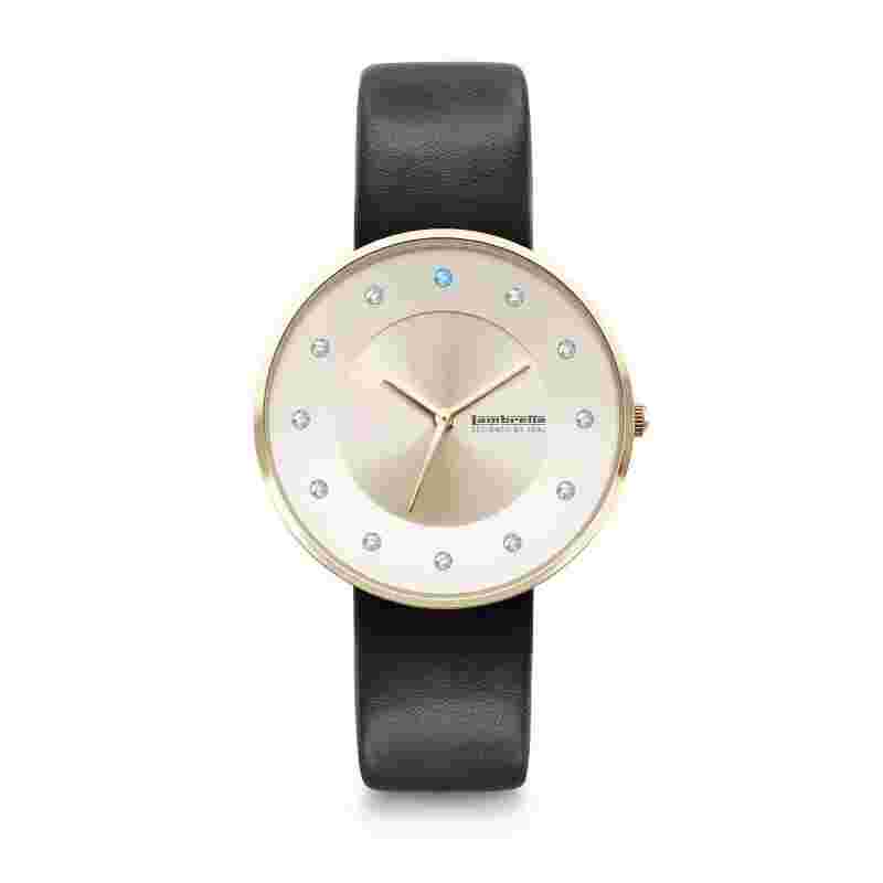 Lambretta Foki 34 Leather Gold Black Ladies watch with Swarovski crystals
