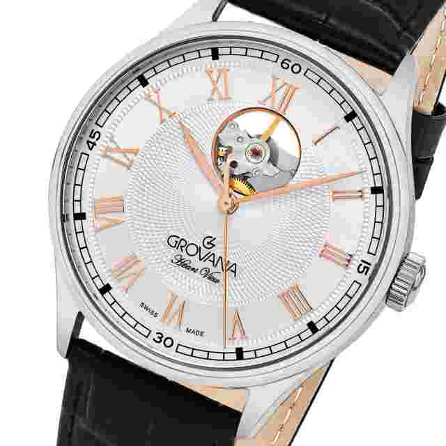 Grovana Open Heart View Swiss Made Automatic Men’s Classic Dress Watch NEW