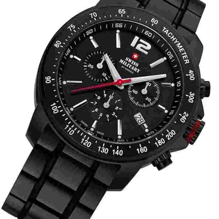 SWISS MILITARY SM34033.03 Army-Style Black Leather Strap Chronograph Watch