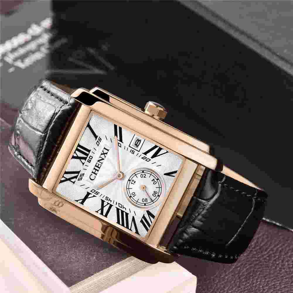 CHENXI Men Watch Roman Numeral Quartz Wristwatch Male Business Leather Watches