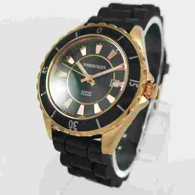 Dyrberg/Kern Rose Gold Black Silicone Rubber Band Quartz Women's Wrist Watch