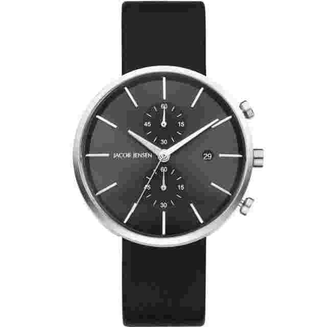 Jacob Jensen 615 Black Leather Chronograph Watch Jj615