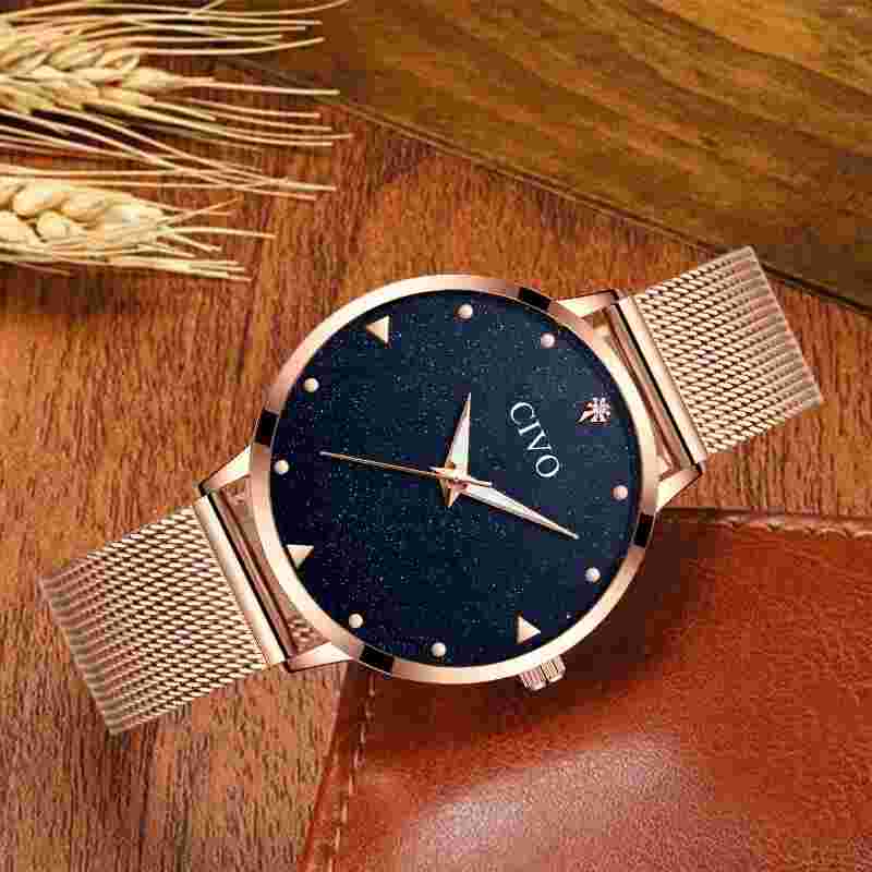 CIVO Womens Rose Gold Sparkle Wrist Watch Quartz Movement Stainless Mesh Band